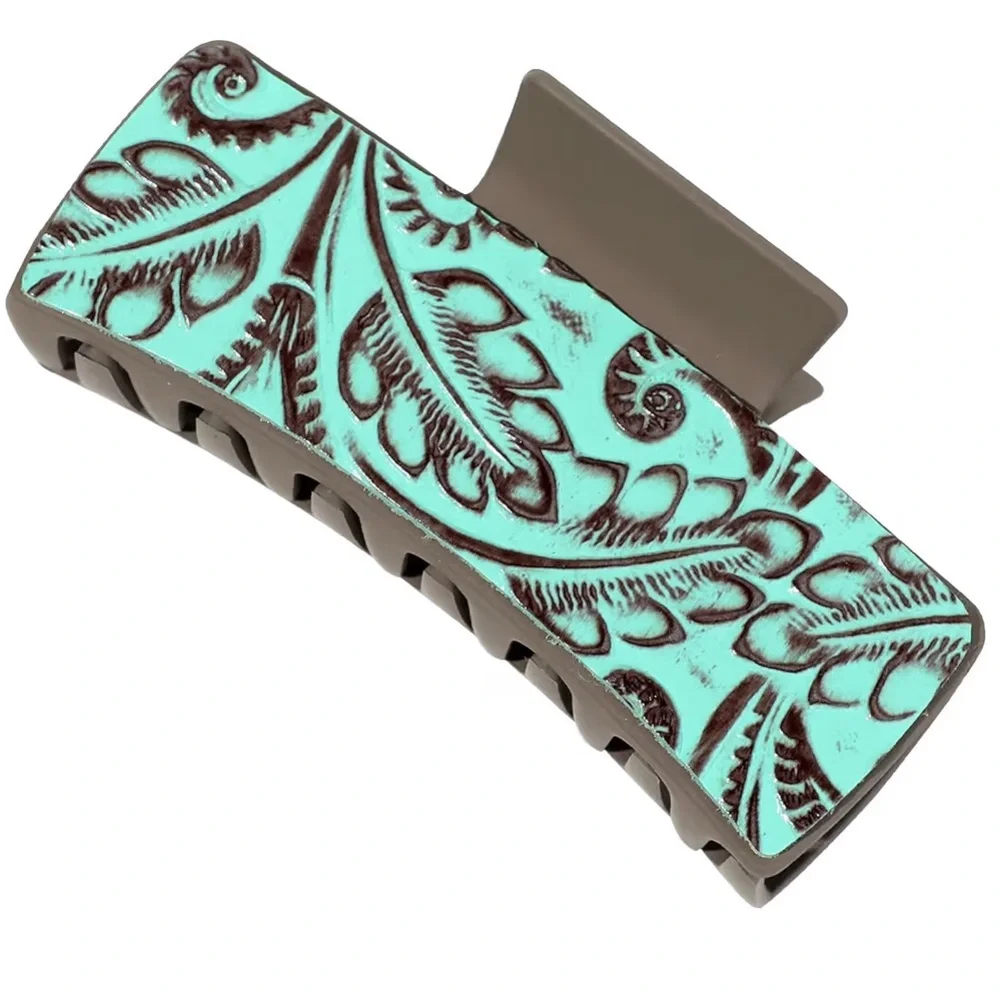 Boho Floral Pattern Hair Clip - Mint and Brown